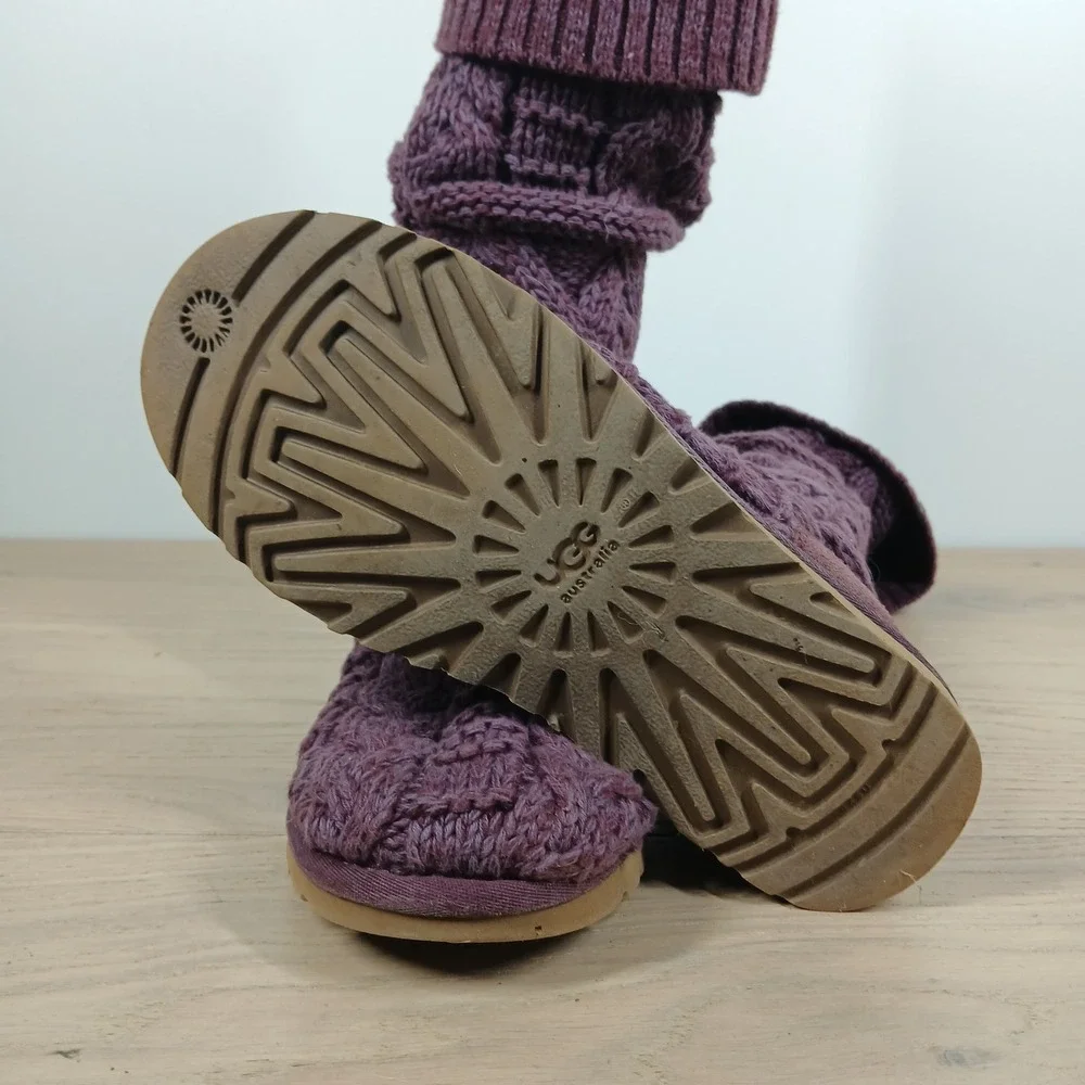 UGG Boots Women 6 Purple Cable Knit Over The Knee Cozy Winter Slip On Flat